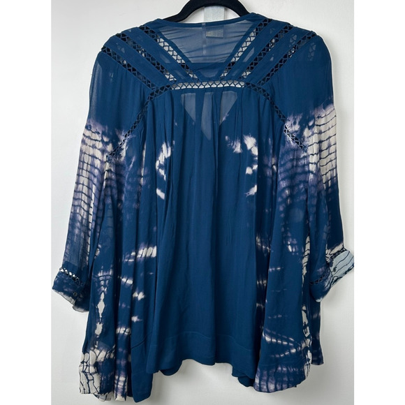 NEW Free People XS Tie Me Down Top Oversized Bohemian Tie Dye Sheer Lace A34 - Picture 5 of 8